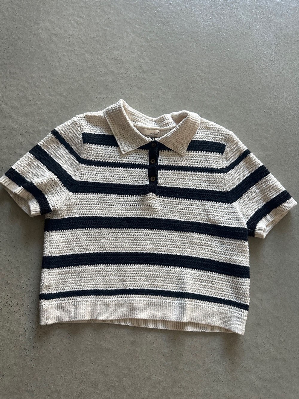 Universal Thread Cream & Black Striped Knit Polo